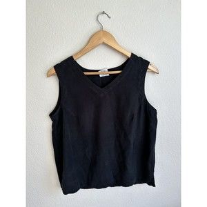 CLICK by Color Me Cotton Tencel Black Sleeveless Top Tank Black Side Slits S